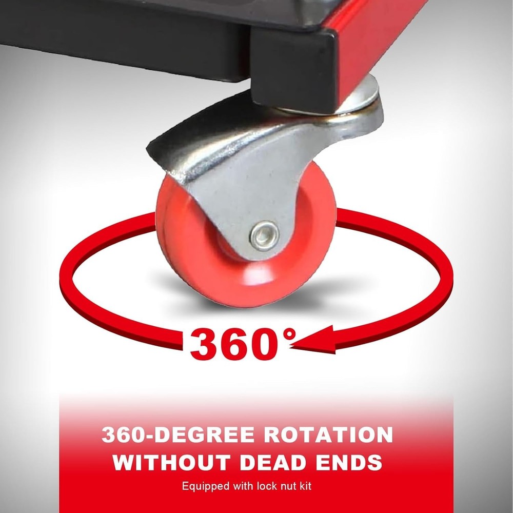 Red Rolling Creeper Seat: Padded Mechanic Stool