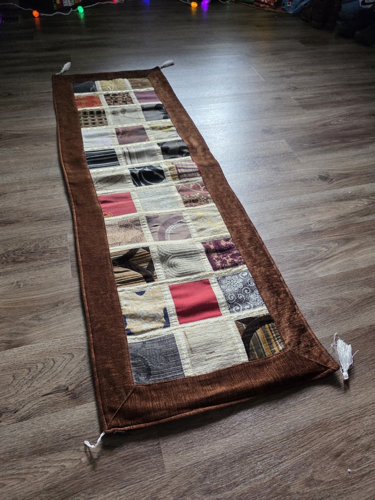 Handmade Patchwork Table Runner 56x19 Earth Tone Quilted Decor