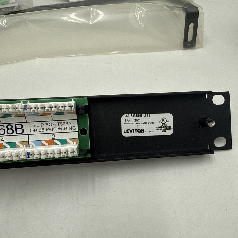 Leviton 252-5G596-U12 12-Port Patch Block Cat 5E Flat Panel 110 Style 1RU