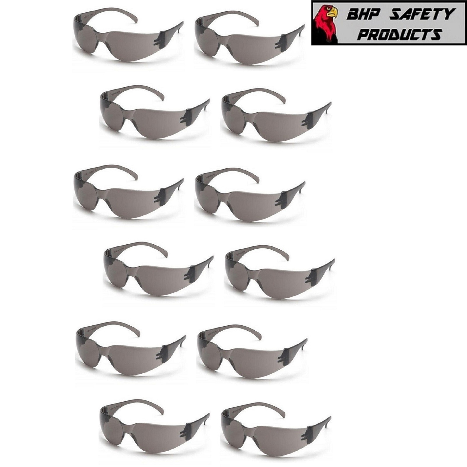 12 PAIR Pack Safety Glasses Protective Grey SMOKE Lens Sunglasses Work Lot Z87