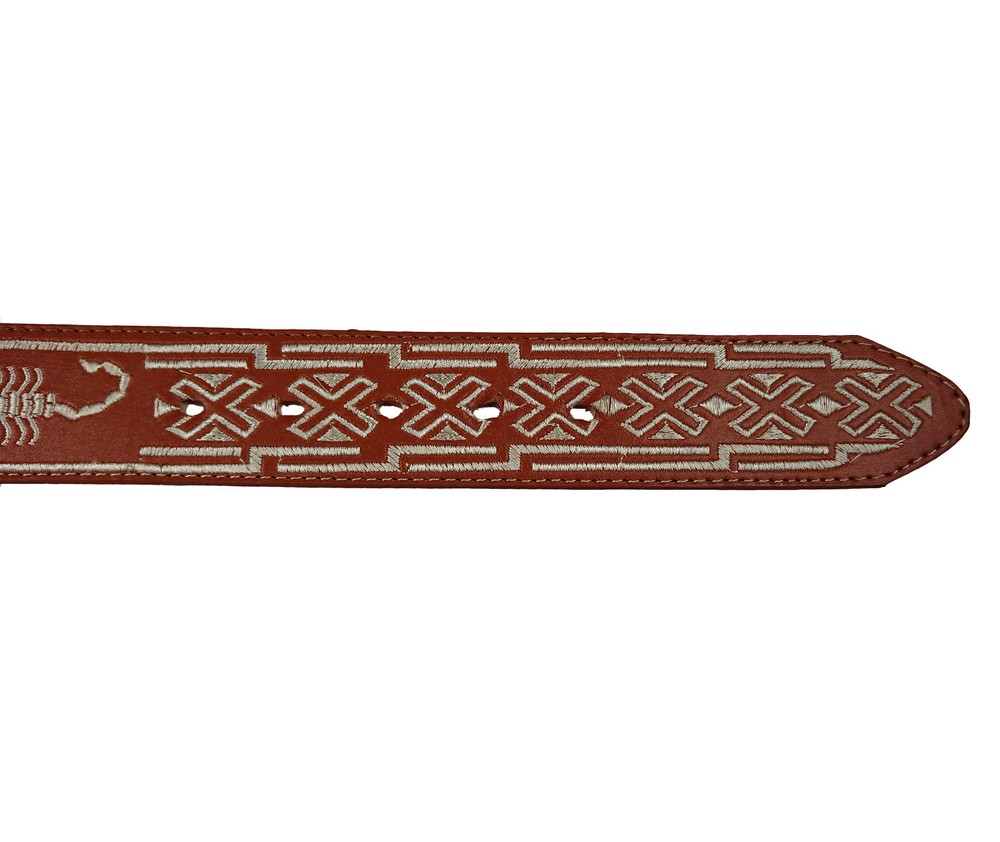 Men's Belt Leather Embroidered Scorpion Design