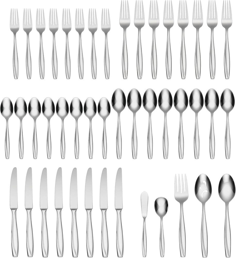 Silverware Set for 8, Camlynn Mirror 45-Piece Everyday Flatware Set with Serving