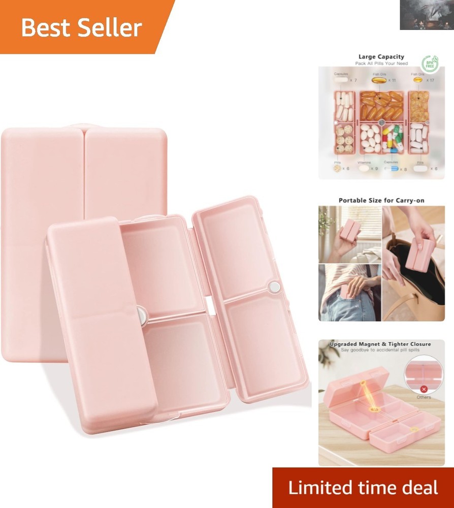 Compact Pink Folding Pill Box - 7 Compartments for Effortless Medication Storage