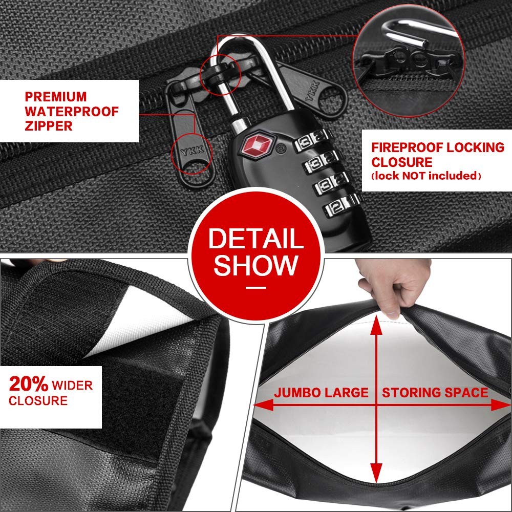 Large Fireproof Bag Water Resistant Document Safe 17 x 12 inches