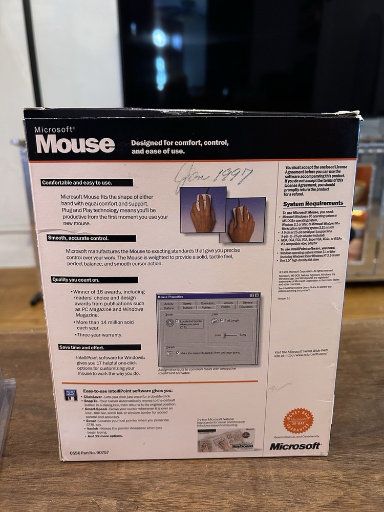 vintage microsoft serial mouse Box, Papers And Software Only NO MOUSE DOS WIN 95