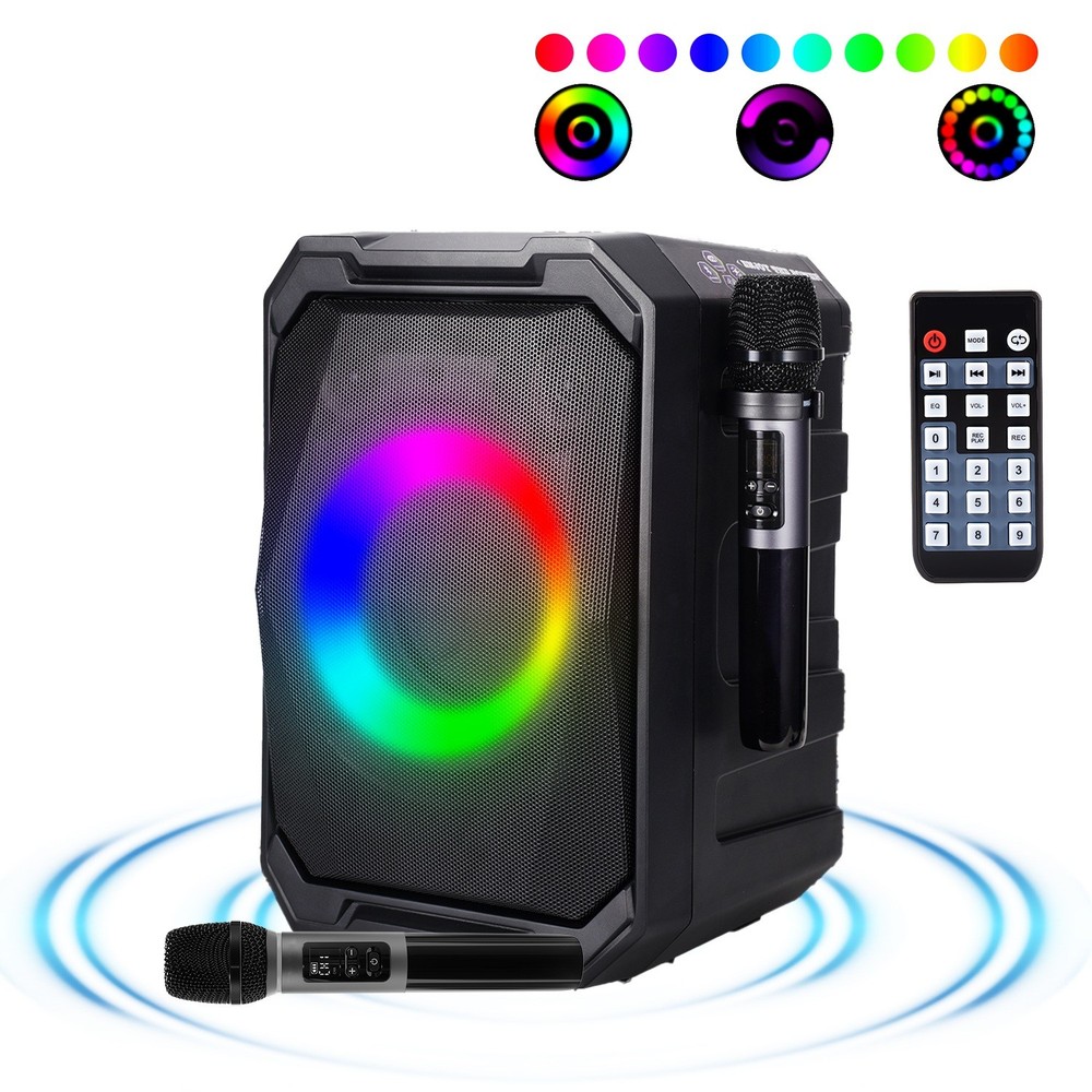 Portable Wireless Party Speaker W/ LED Light &2 Wireless Mics Remote Control