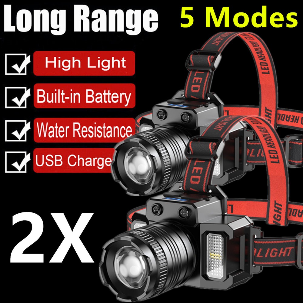 2× Most Powerful 9900000LM LED Sensor Headlamp Rechargeable Head Torch Headlight