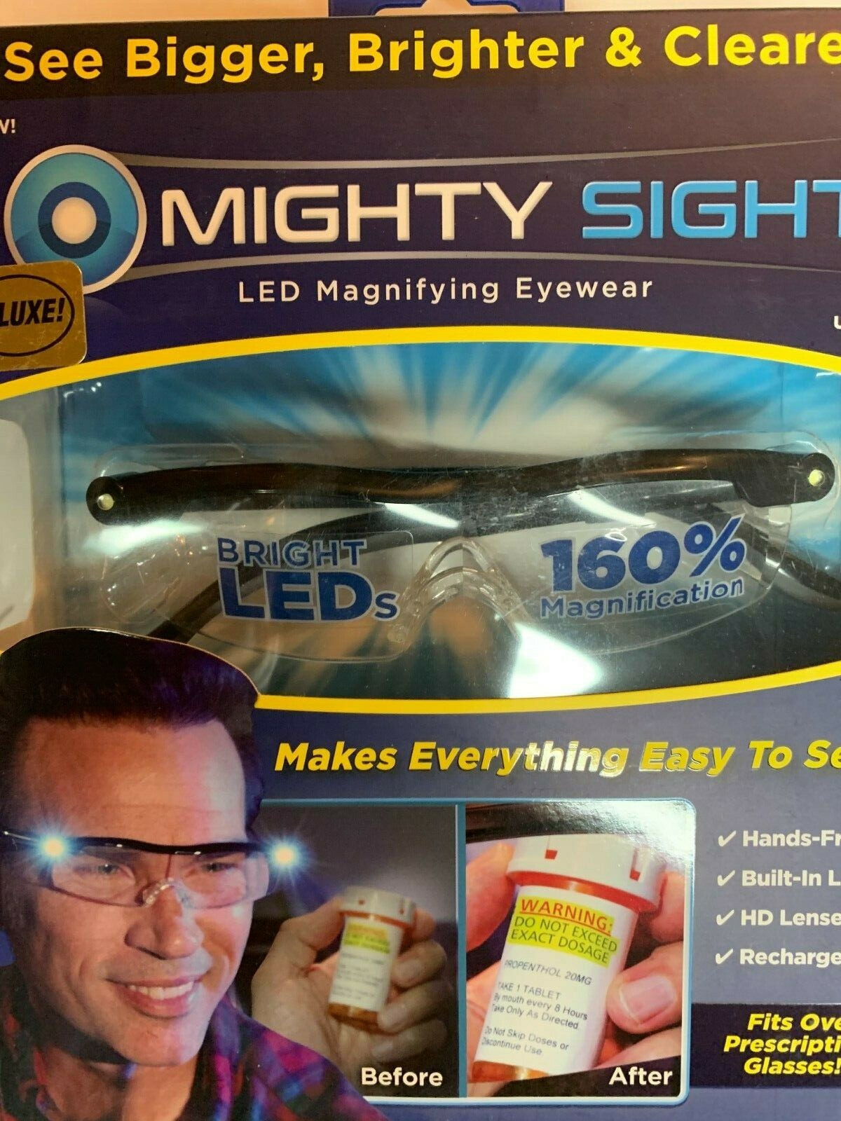Mighty Sight Magnifying Glasses with Rechargeable LED light /used no color box
