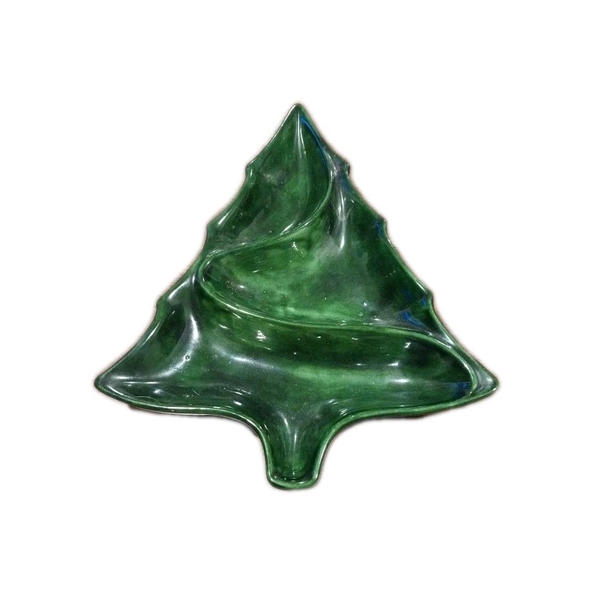 1966 Atlantic Mold Green MCM Ceramic Christmas Tree Shape Serving Dish Mint Nuts