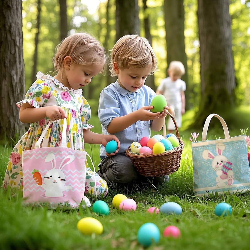 2 Pcs Easter Egg Baskets for Kids, Easter Eggs Hunt Basket for Kids Empty, Pi...