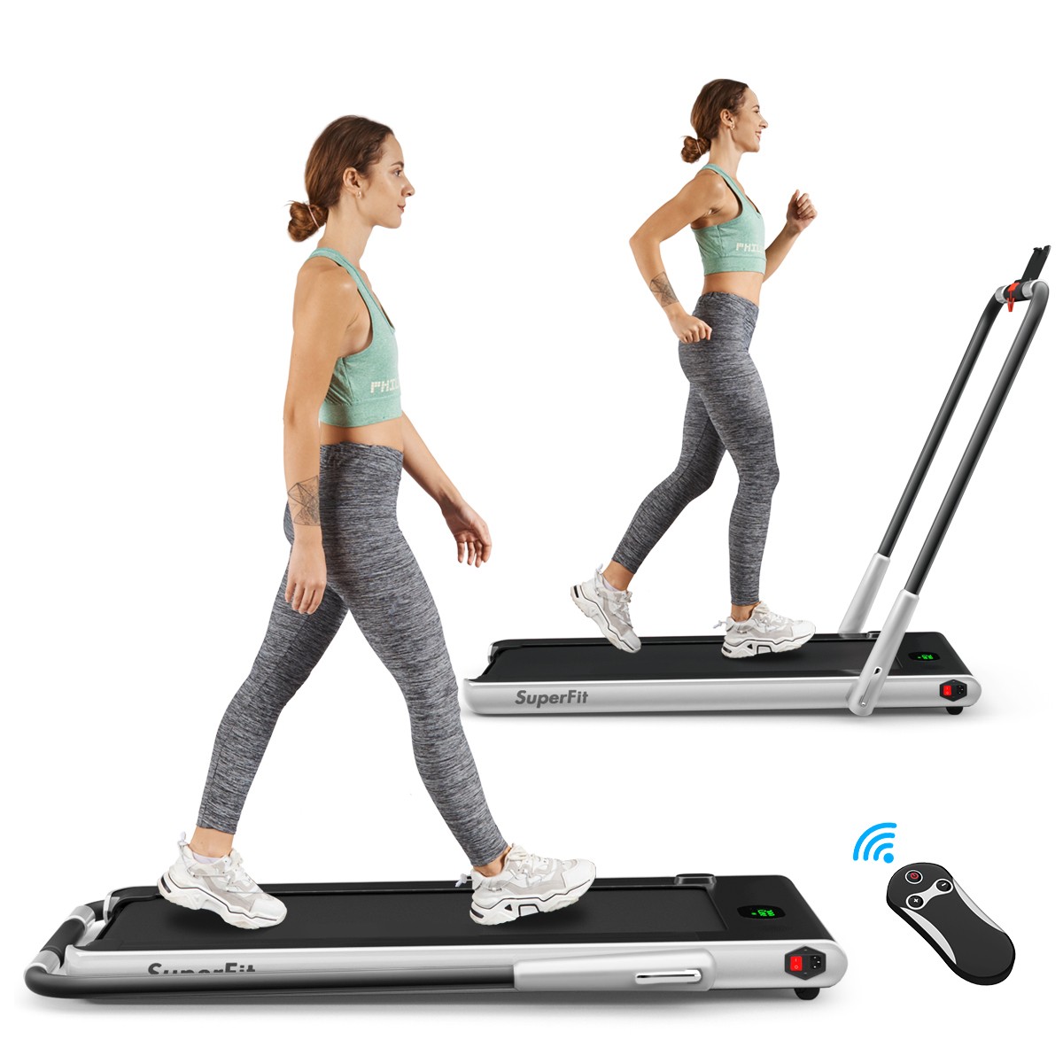 SuperFit 2.25HP 2 in 1 Folding Treadmill W/APP Control Speaker Remote APP Home
