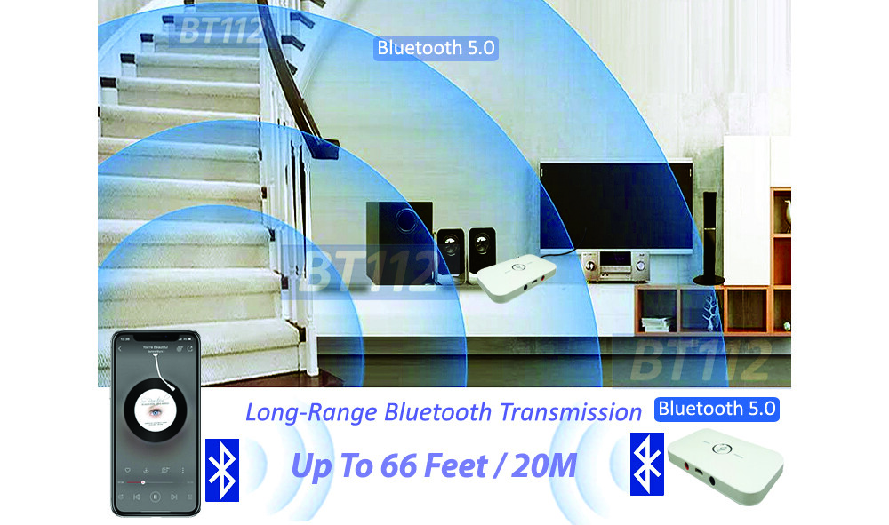 Long-Range Hybrid Bluetooth Wireless Audio Adapter W/Transmitter Receiver Mode