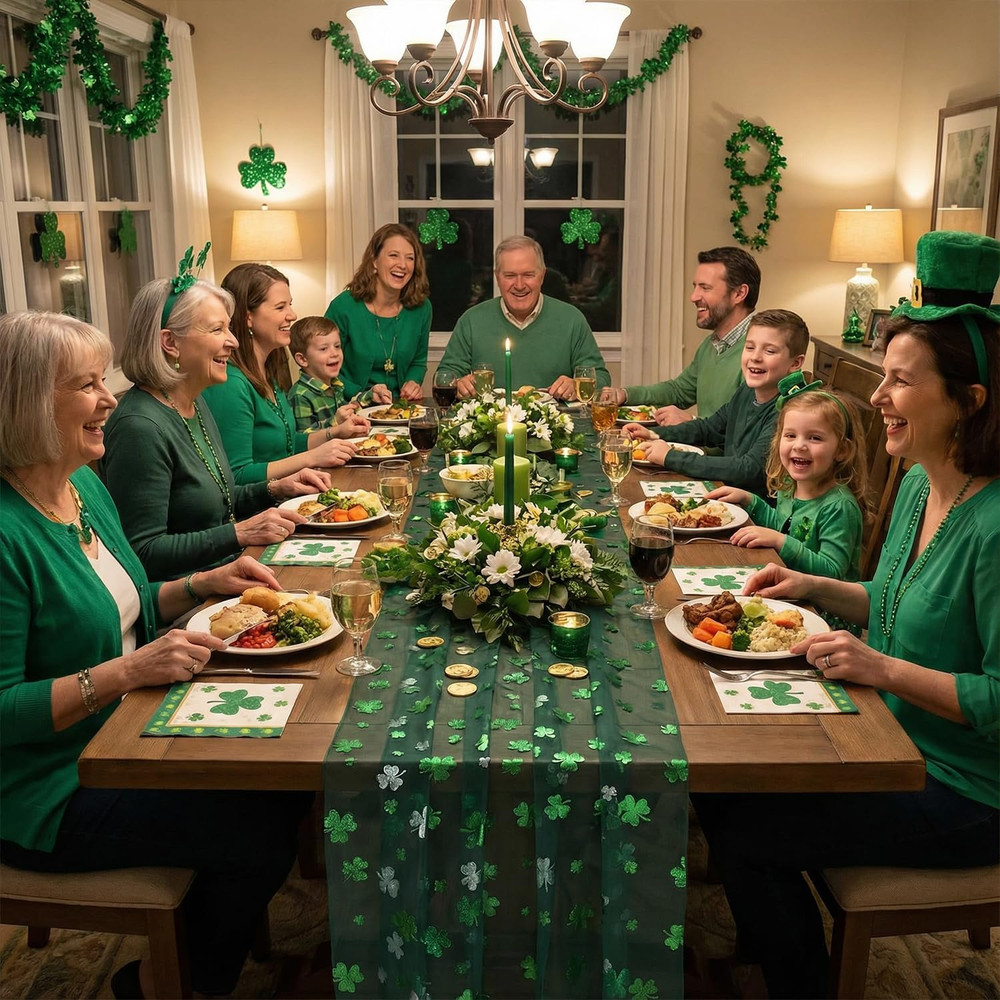 St.Patrick'S Day Decorations Shamrocks Table Runner Kitchen Gift 28"x120"