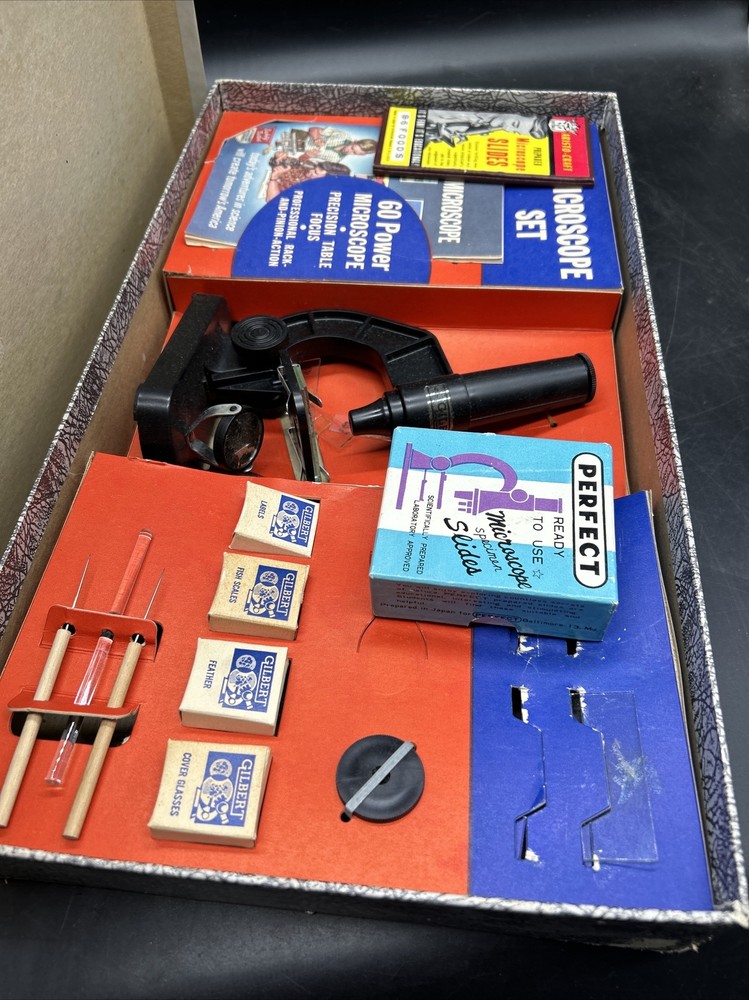 Rare 1950’s Gilbert Jr Microscope& Lab Set #13014 Great Condition