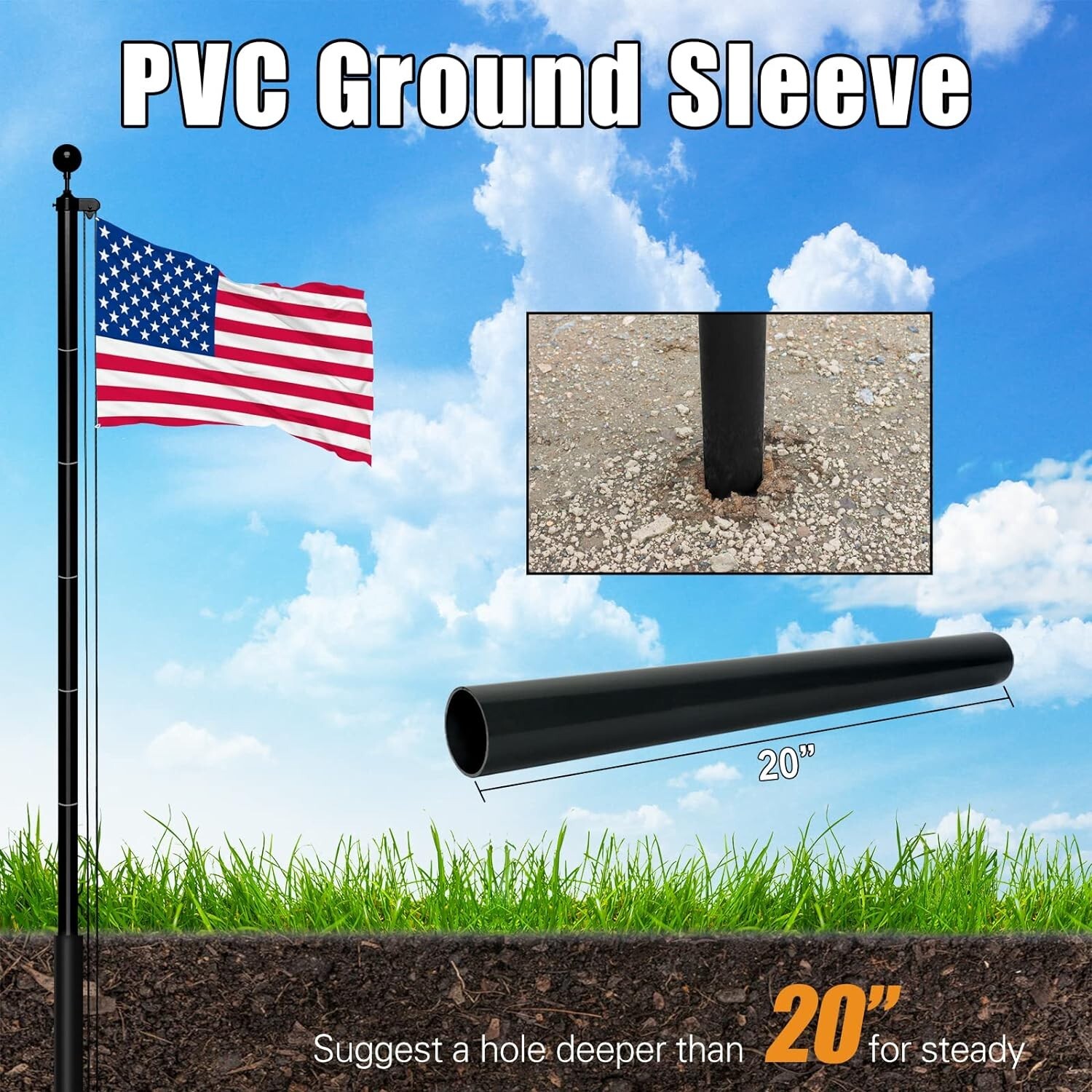 Flag Pole Kit Extra Thick Heavy Duty Aluminum Flagpole Outsides 25 FT