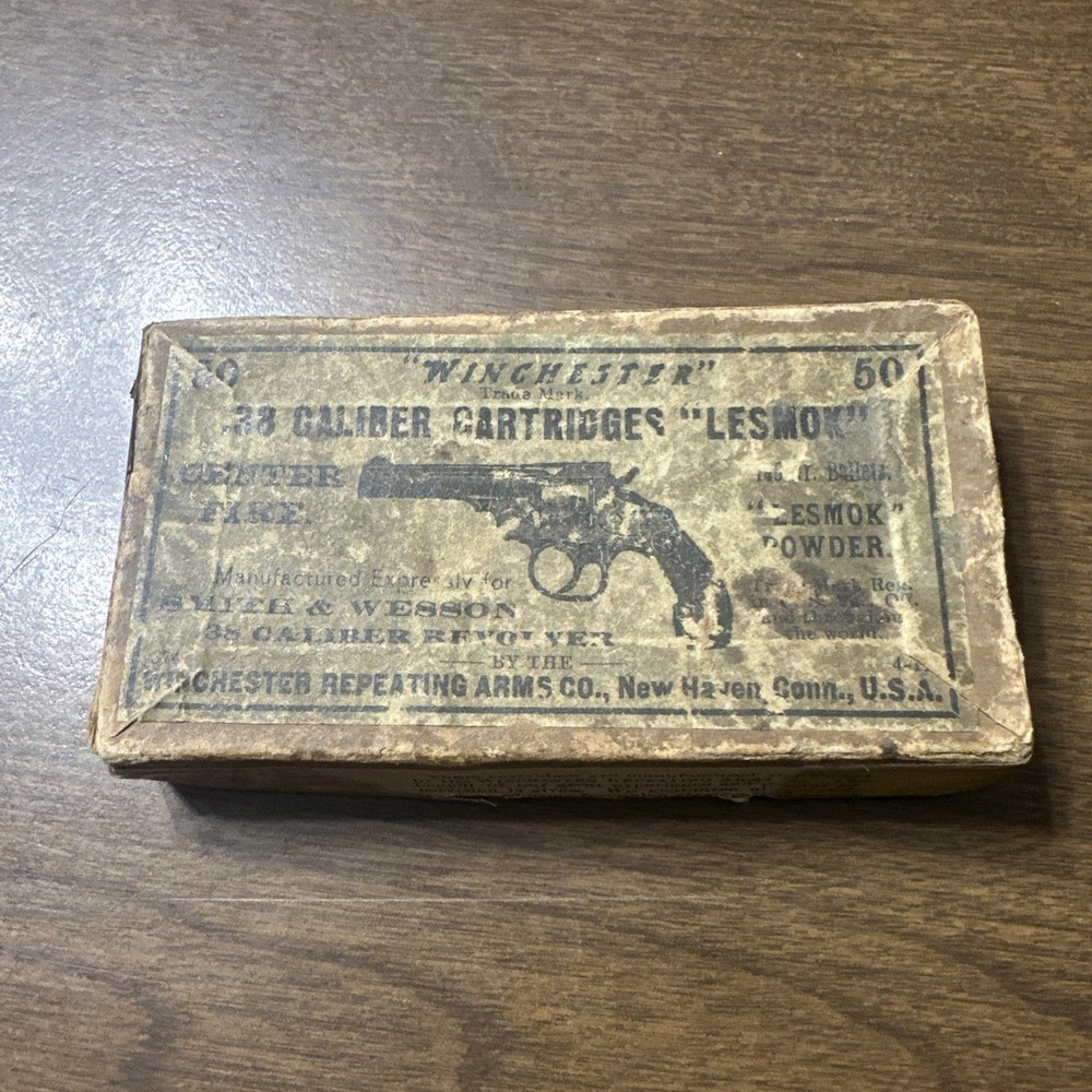 Winchester 38 S&W “Lesmok” Vintage Two Part Empty Ammo Box