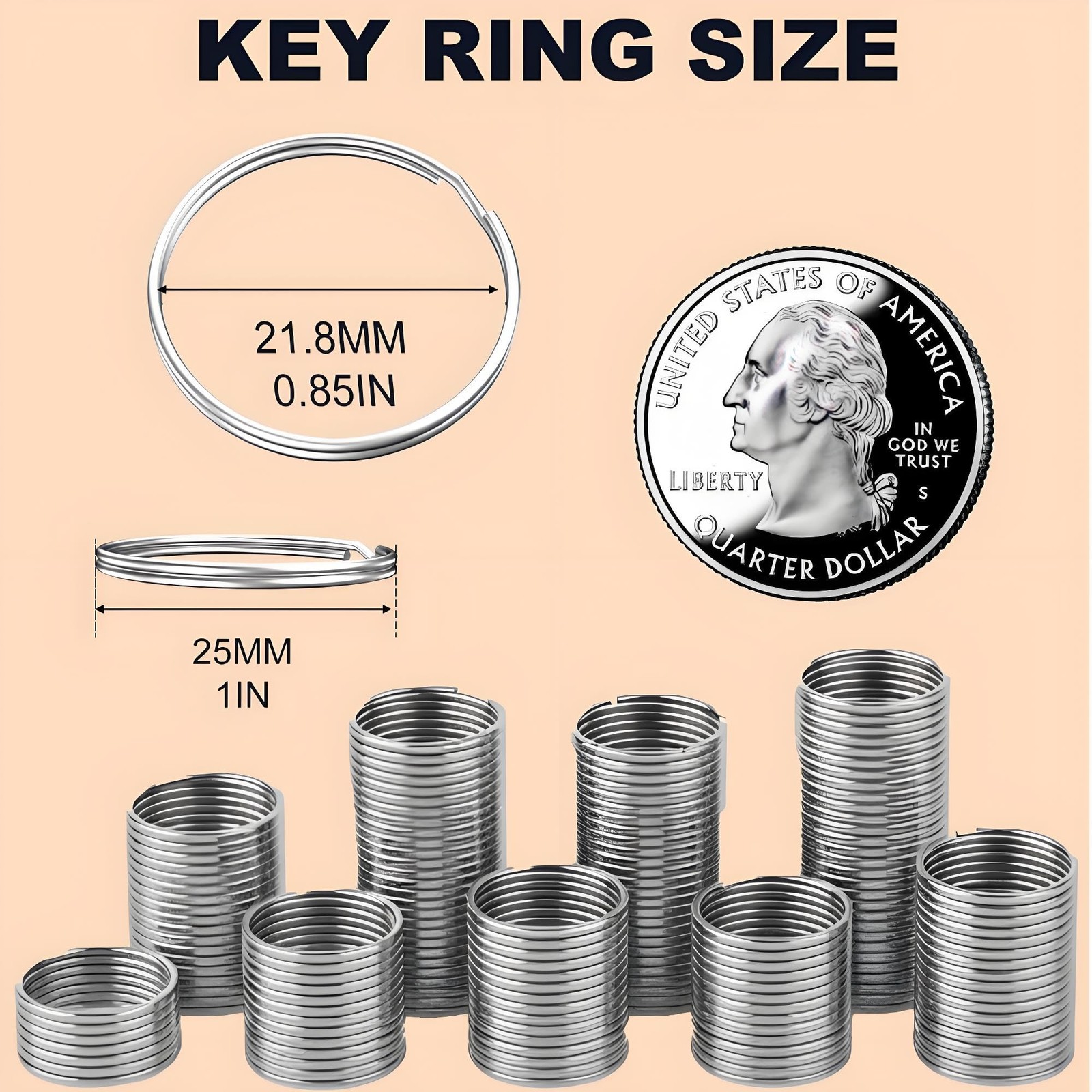 Split Key Rings Bulk for Keychain and Crafts 1 inch 25mm 900PCS Heavy-Duty