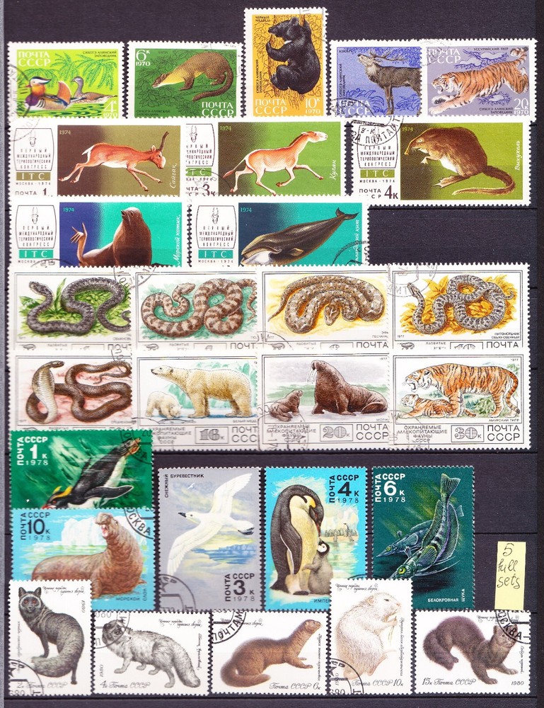Russia, 1970-80,  Animals  5 sets, used/CTO, VF