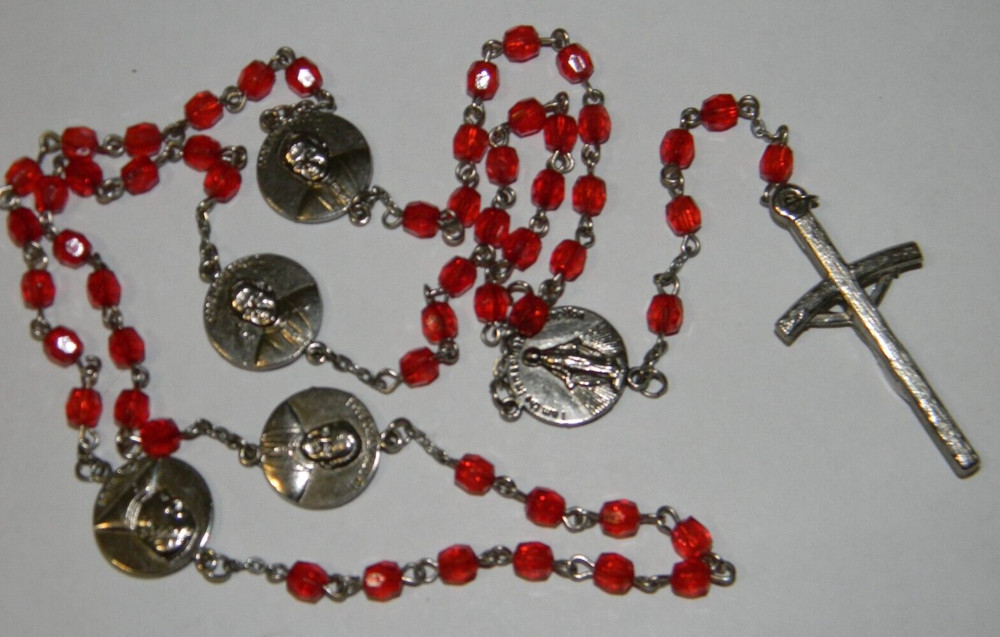 Red rosary Pope John Paul II canonization Jesus Immaculate Conception with case