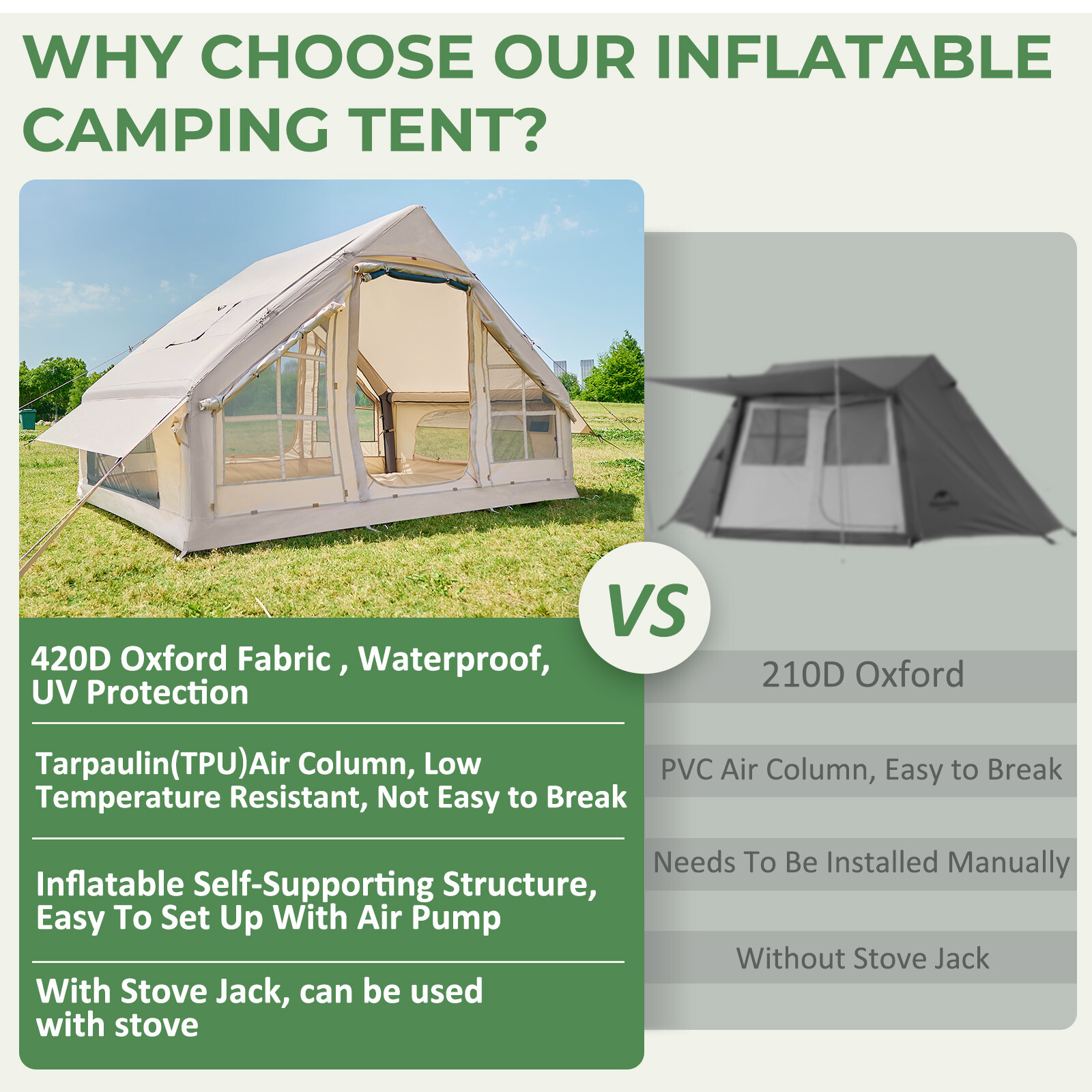 SLSY Inflatable Camping Tent with Pump 6 Person Family Camping Tent with Window