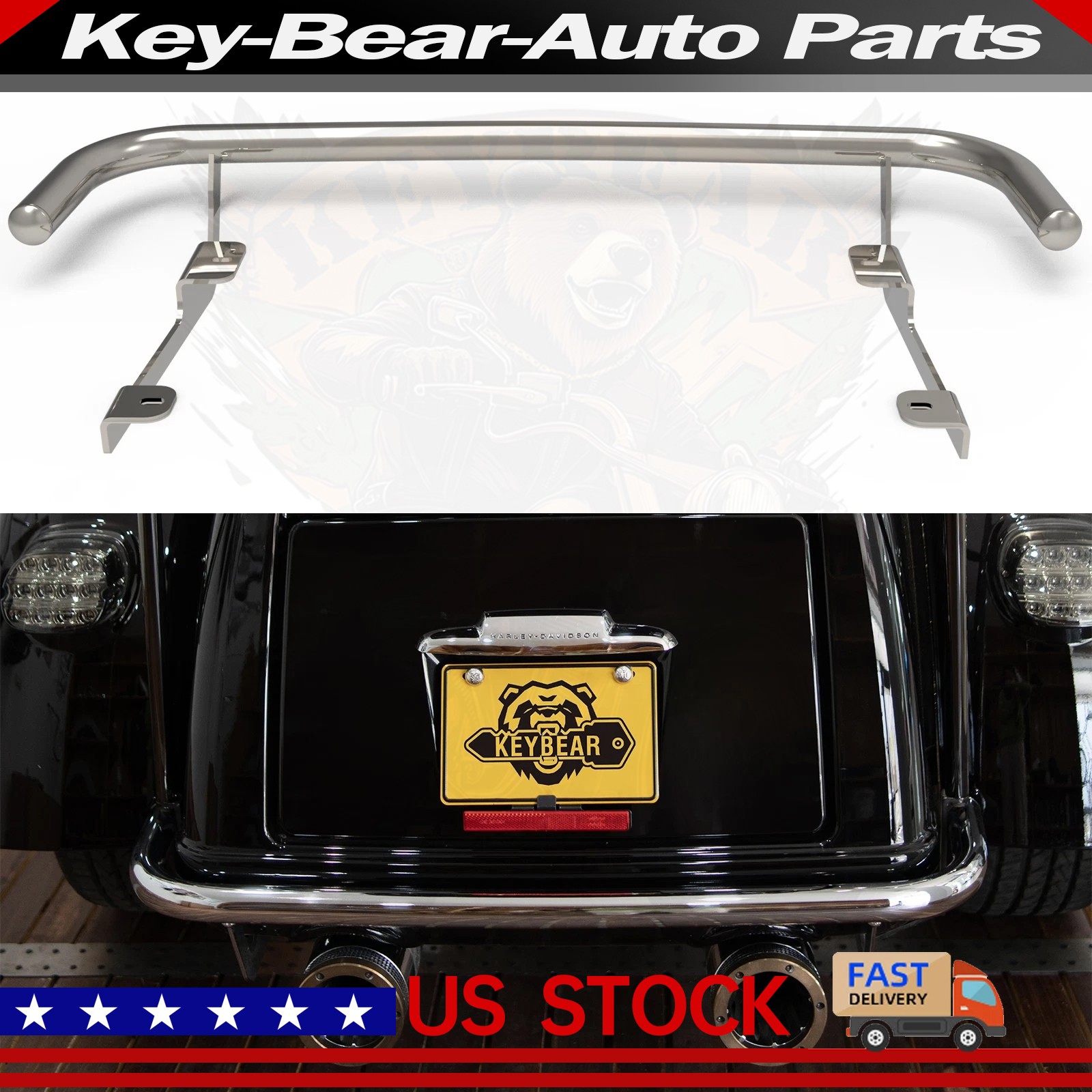 Harley Davidson Rear Crash Bar fit for 2009-2024 Triglide/20-22 CVO Tri Glide Gu