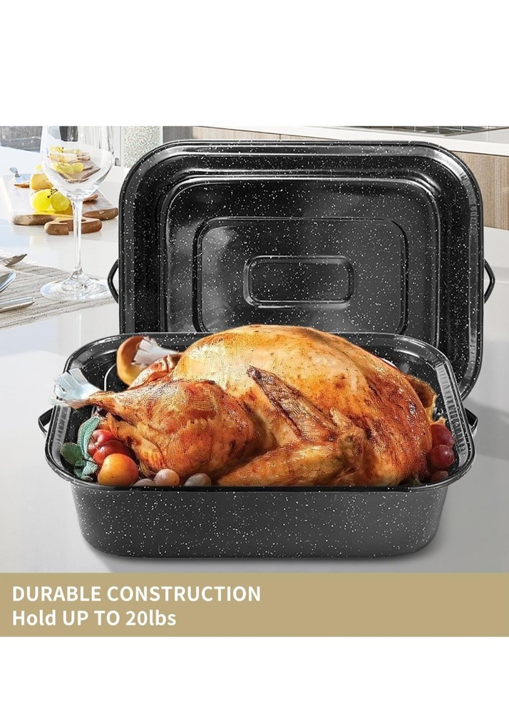 21 Inch Roasting Pan, Extra Large Rectangle Roasting Pan With Rack, 25lb