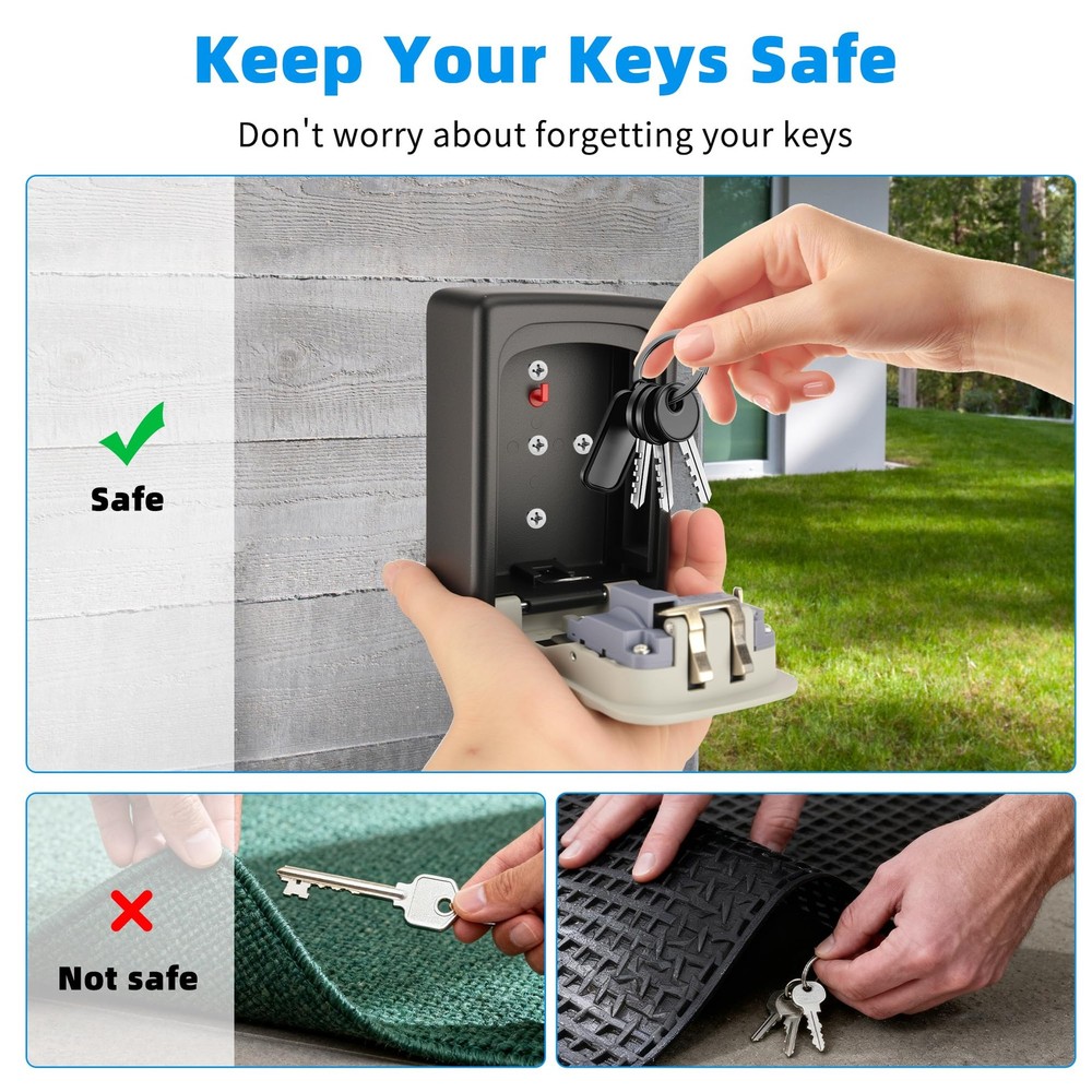 Key Lock Box,Combination Lockbox Wall-Mounted Key Storage Box for Keys,Large ...