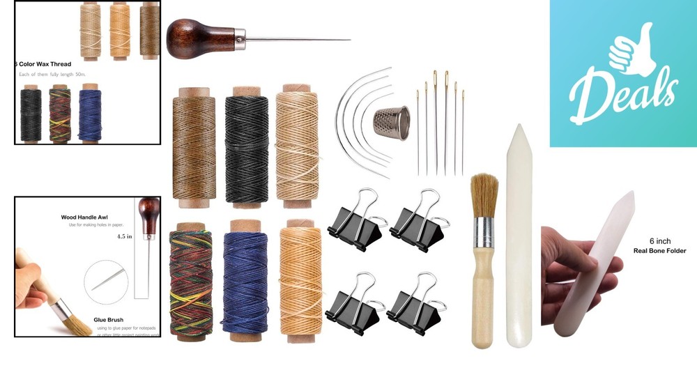 Luxury Bookbinding Kit: 24 Essential Tools with Real Bone Folder & Wax Thread