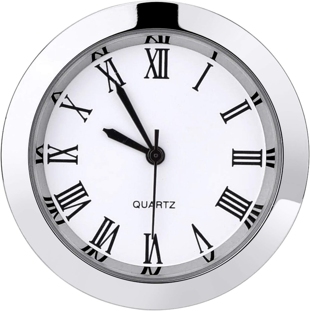 Replacement Mini Clock Movement 37mm Silver Roman Numerals Classic Style