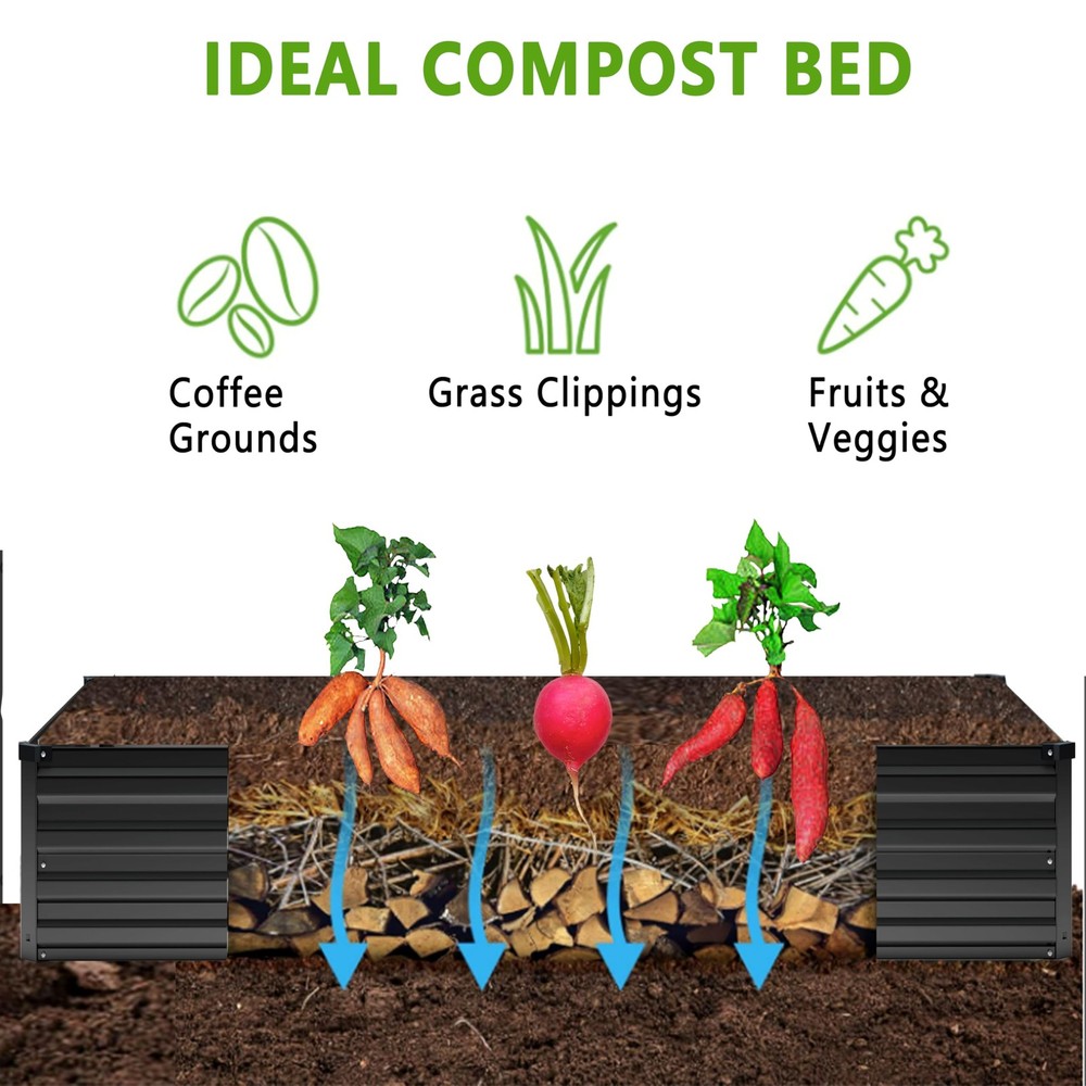 2PCS 12x2x1FT Galvanized Raised Garden Bed Kit,Vegetable Boxes-Rectangle Meta...