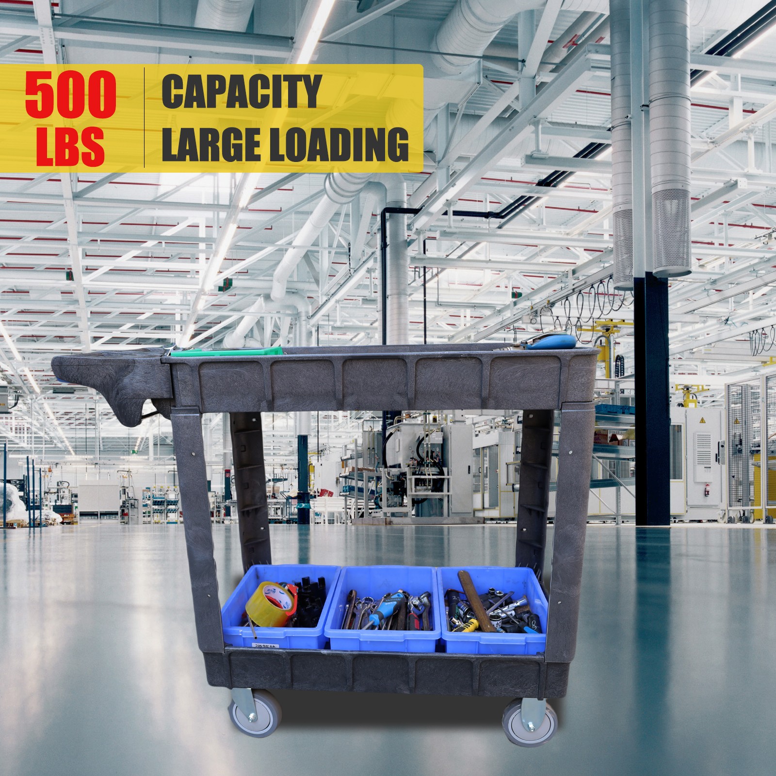 Heavy Duty Service Shop Tool Cart 2-Shelf 500lbs Capacity Organizer Rolling 360°