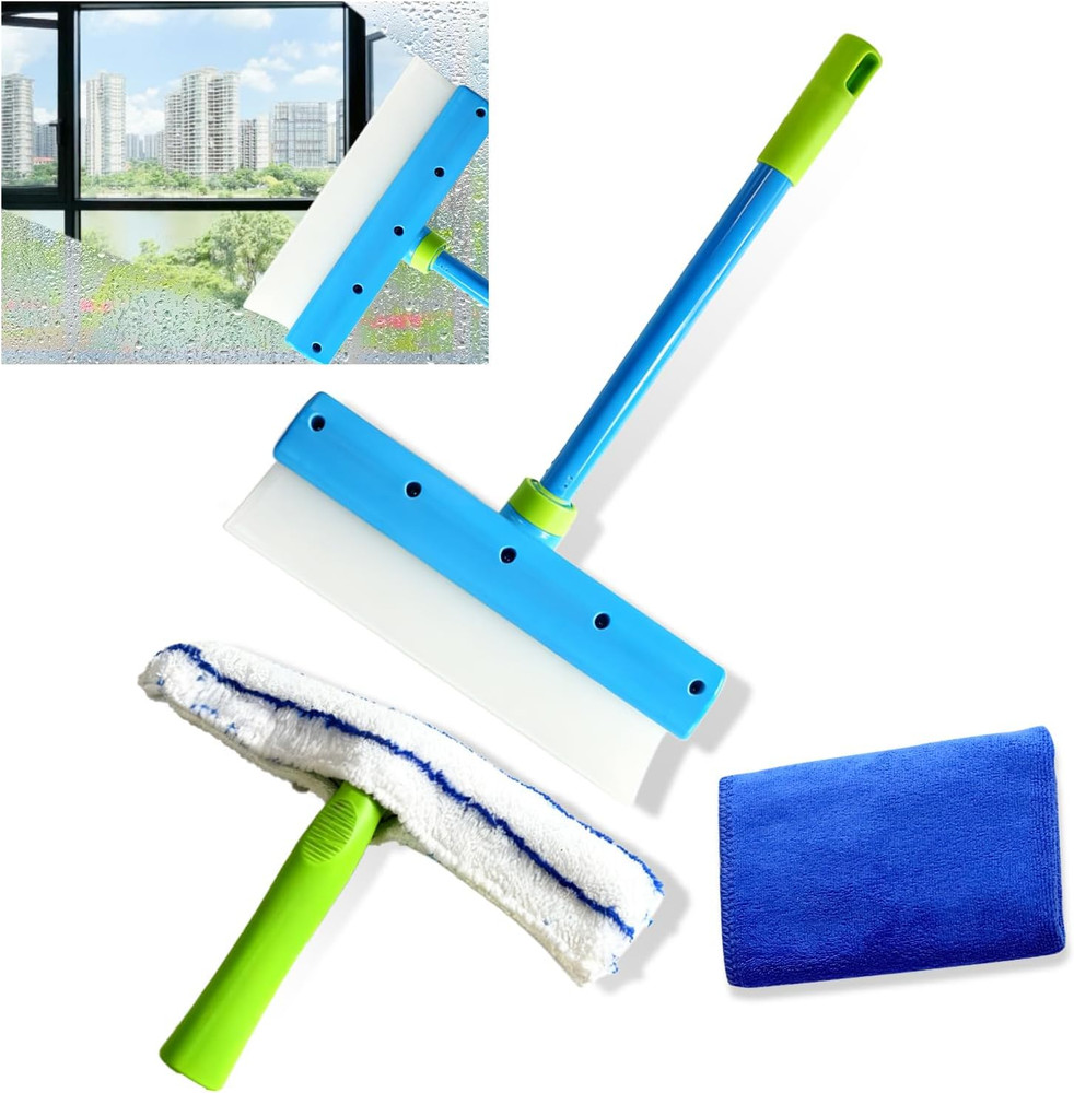 Recyclable Silicone Window Squeegee Kit – 3-In-1 Glass Cleaning Tool with Microf
