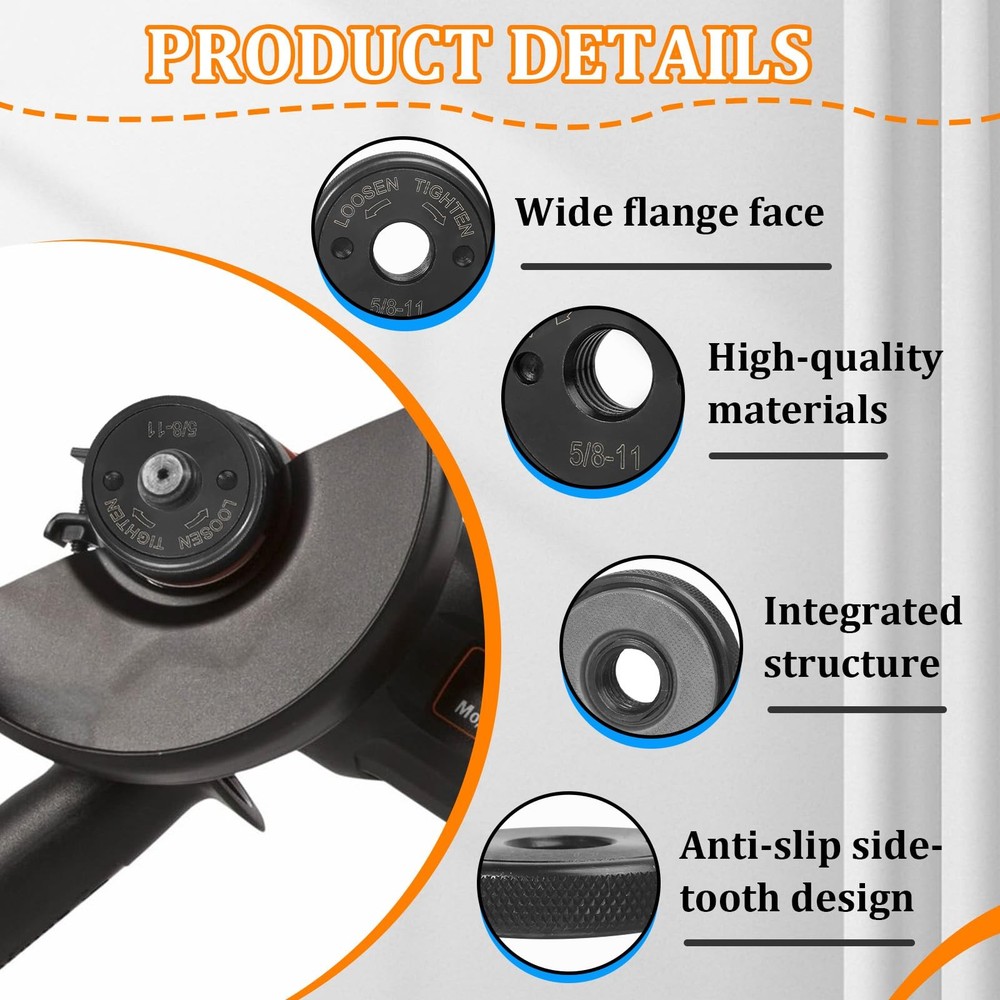 2 Pcs 5/811 Thread Angle Grinder Flange Nut for 4.5" and 5" Angle Grinder, Qu...