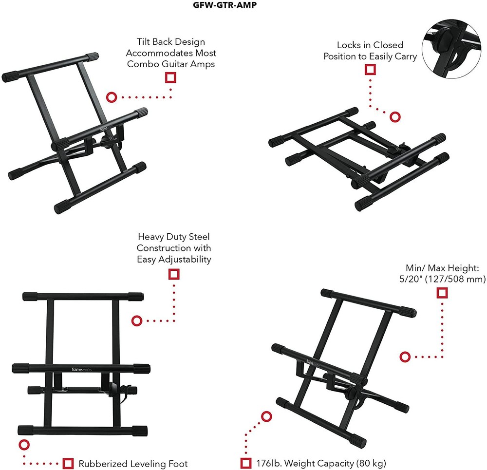 Gator Frameworks Adjustable Guitar Amp Stand; Fits Most Combo Amplifiers