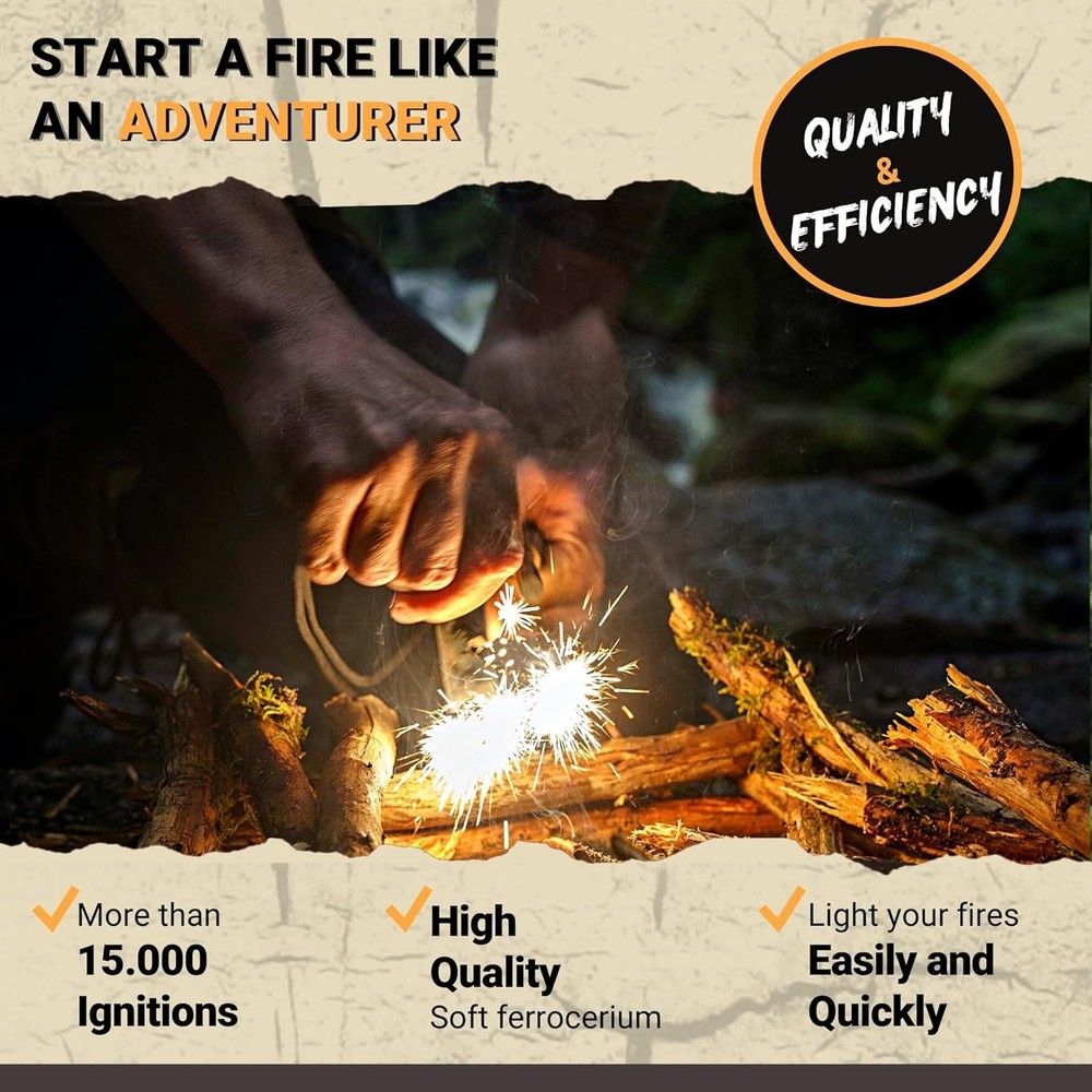 Eco-Friendly Fire Starter Kit with Multi-Tool Striker & Natural Tinder