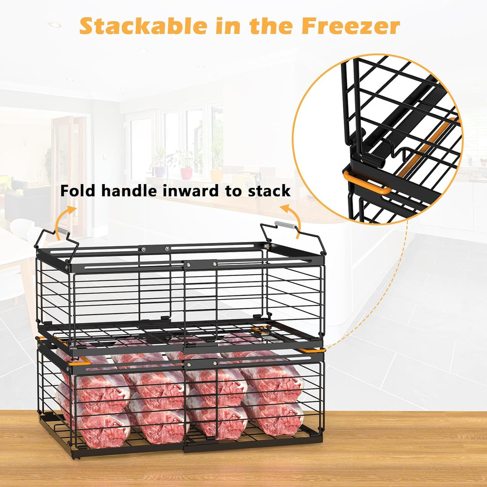 Freezer Organizer Bins, 3 Packs Large Expandable Stackable Chest Freezer Contain