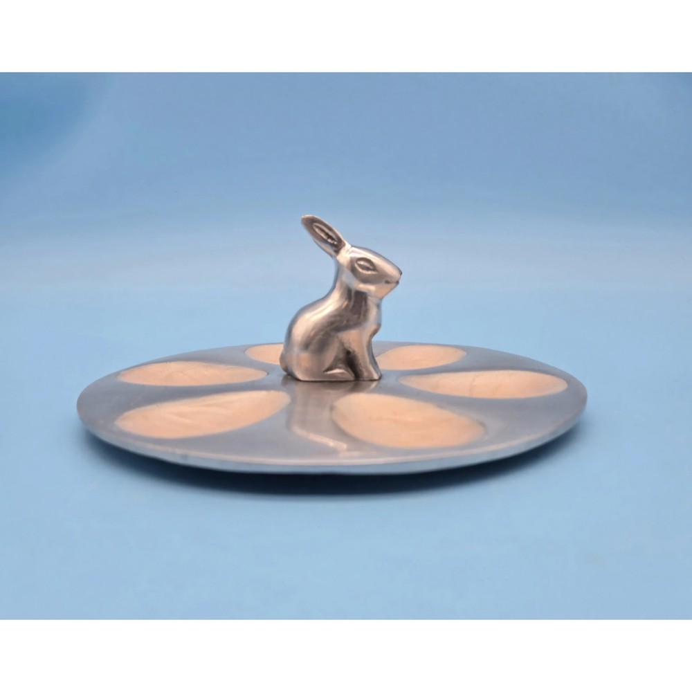 Metal Egg Plate With Bunny Rabbit SPRING EASTER