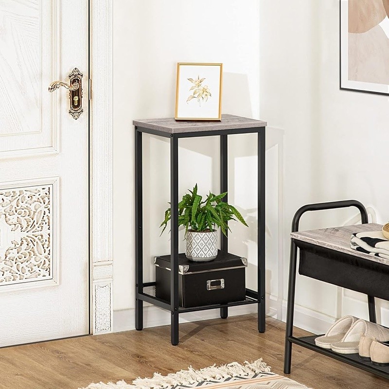 Tall Side Table W/ Adjustable Shelf Small Nightstand Entryway Industrial Design