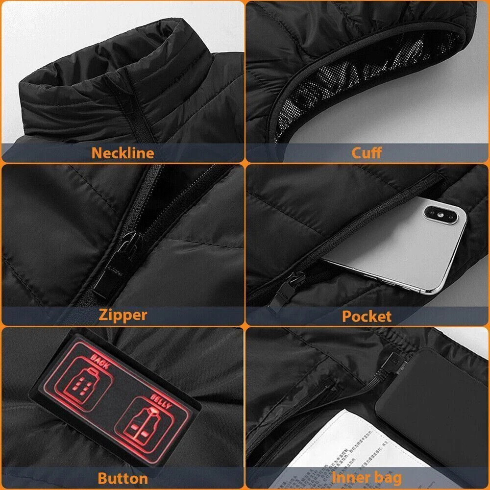 Heated Vest 9 Heating Zones With 10000mAh Battery Pack Electric Heating Vest US
