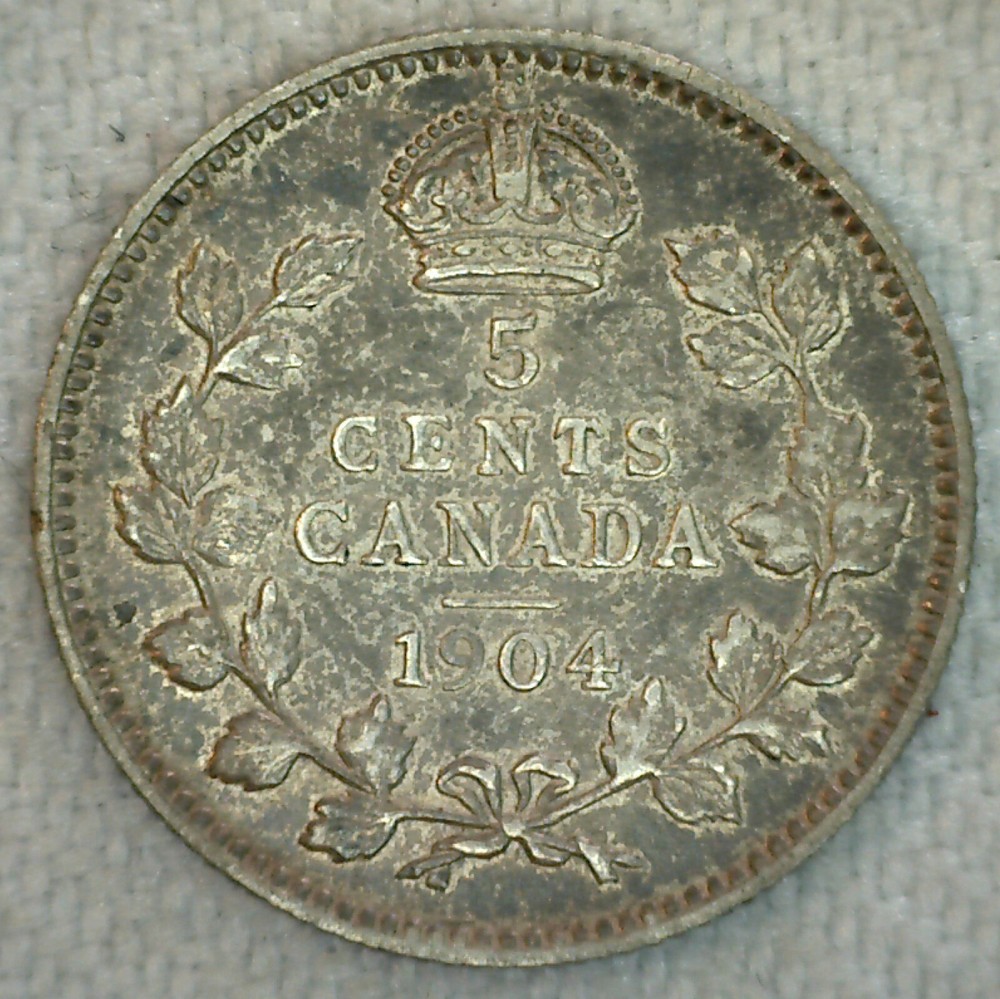 1904 Canada 5 Five Cent Silver Extra Fine Coin Canadian 5c