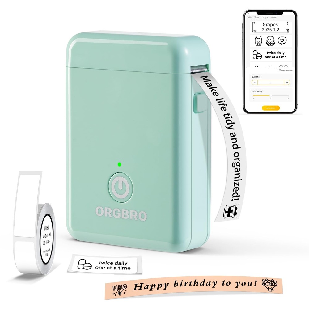 ORGBRO Label Maker Machine with Tape, X1 Portable Bluetooth Mini Small, Green