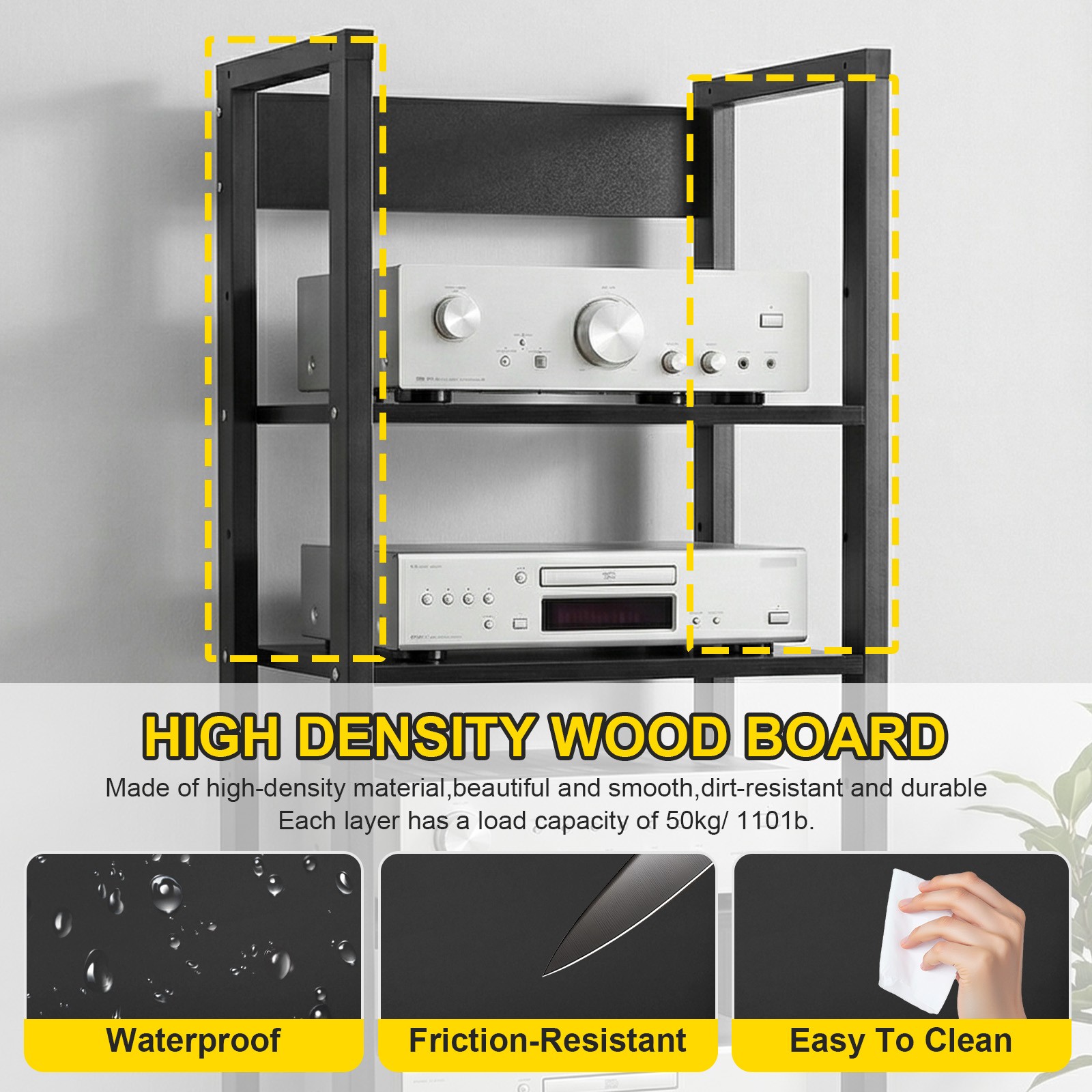 5-Tier AV Media Stand, Audio-Video Shelving with Wheels, Adjustable Media Consol