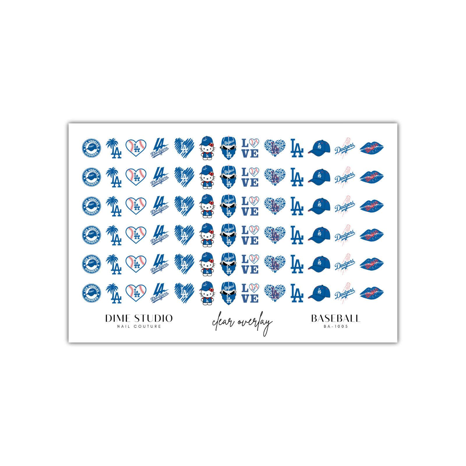LA Dodgers Baseball Nail Decals Water Transfer Clear Overlay Nail Art
