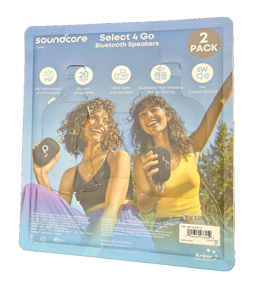 Soundcore Select 4 Go Bluetooth Speakers Black (2-pack Bundle) by Anker