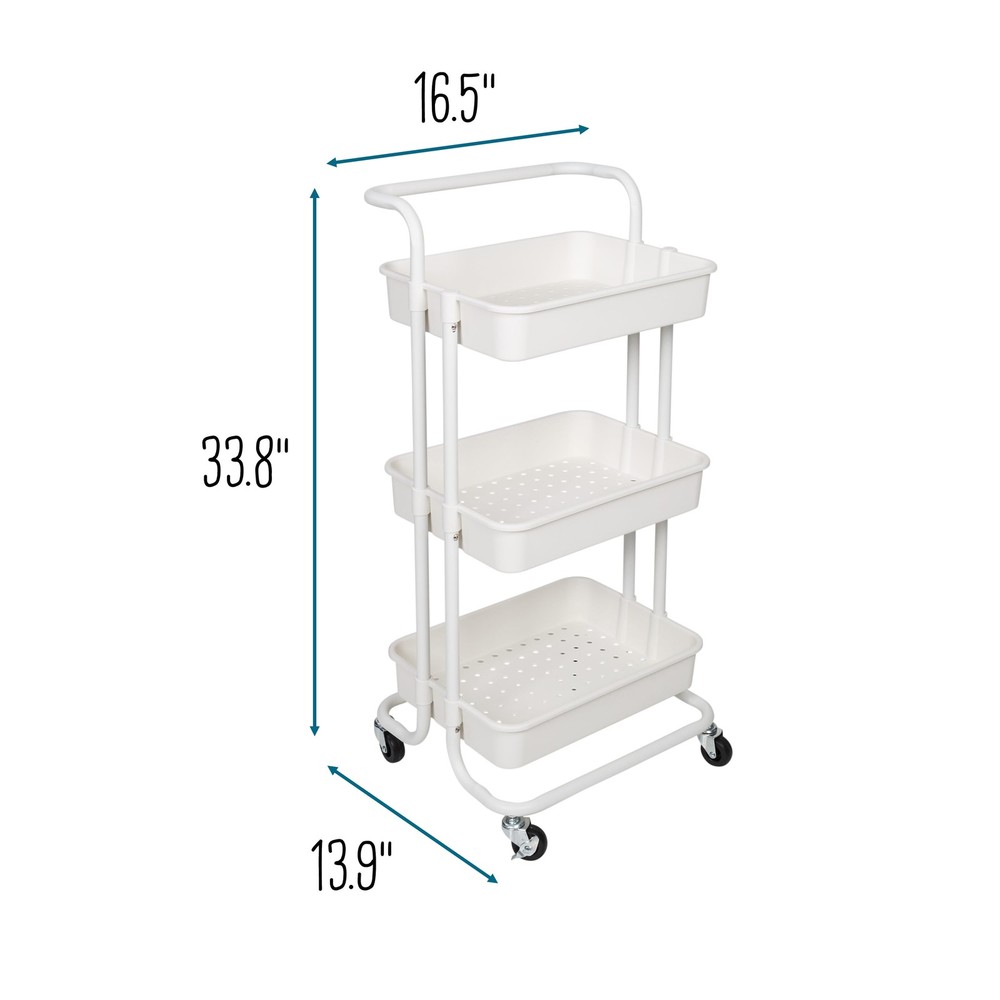 3-Tier Rolling Craft Cart with Handle, White