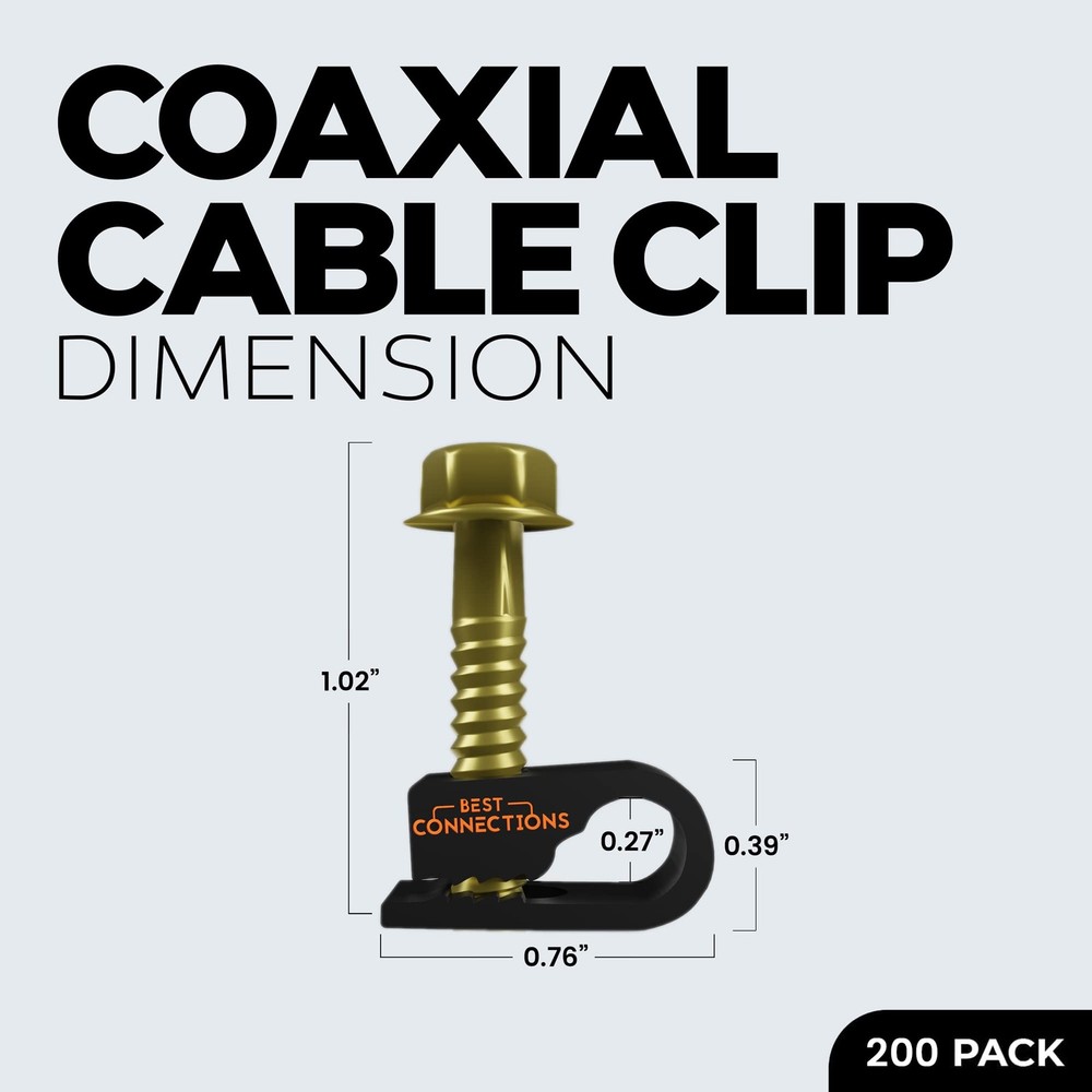 Coaxial Cable Clips with Pre-Inserted Screw (200 Pack) – Black Single Cable M...
