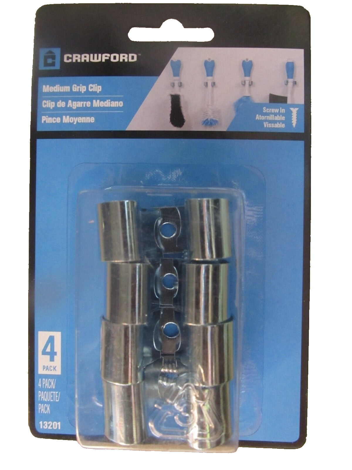 Crawford Medium Grip Broom and Tool Clips 4 pack #13201   NEW