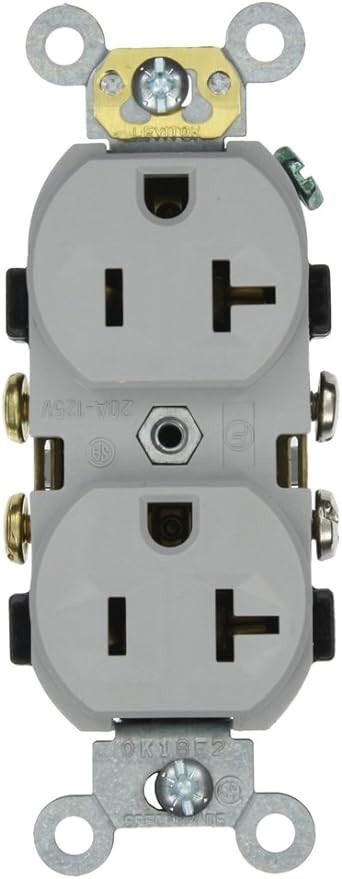 20  Commercial Grade Self Grounding Duplex Outlet, Gray