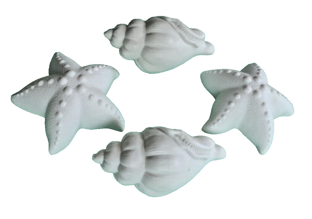 2 Light Up Ceramic Seashells and 2 Light Up Ceramic Starfish