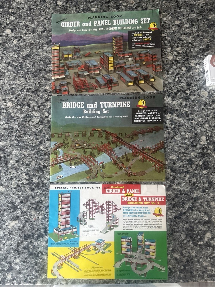 3 KENNER Bridge & Turnpike Girder & Panel Planning Book Instruction Manuals EUC!